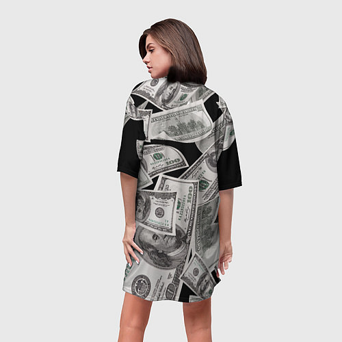 Женская длинная футболка Деньги и купюры смайл / 3D-принт – фото 4