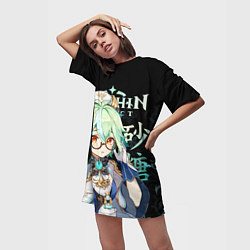 Футболка женская длинная Сахароза Genshin Impact, цвет: 3D-принт — фото 2