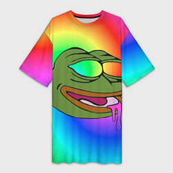Женская длинная футболка Pepe rainbow