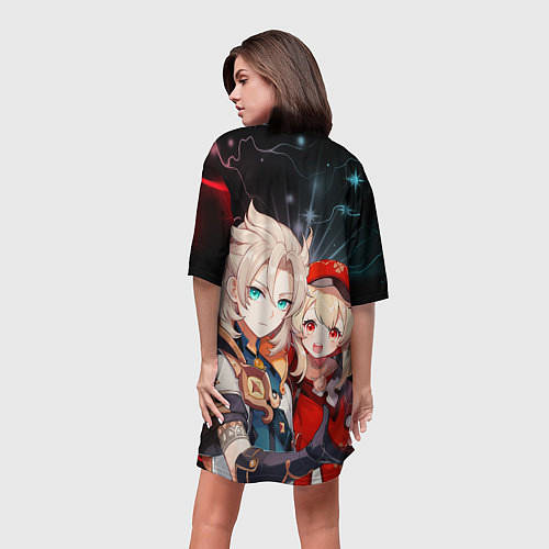 Женская длинная футболка Альбедо и Кли, Genshin Impact / 3D-принт – фото 4