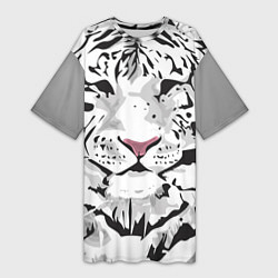 Футболка женская длинная Белый снежный тигр, цвет: 3D-принт
