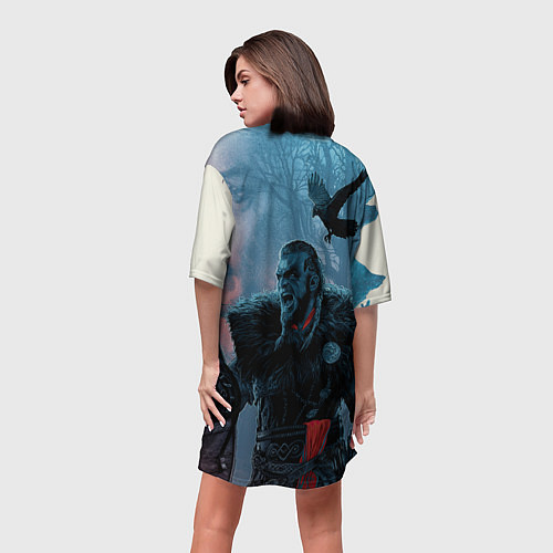 Женская длинная футболка ASSASSINS CREED VALHALLA ЭЙВОР И ВОРОН / 3D-принт – фото 4