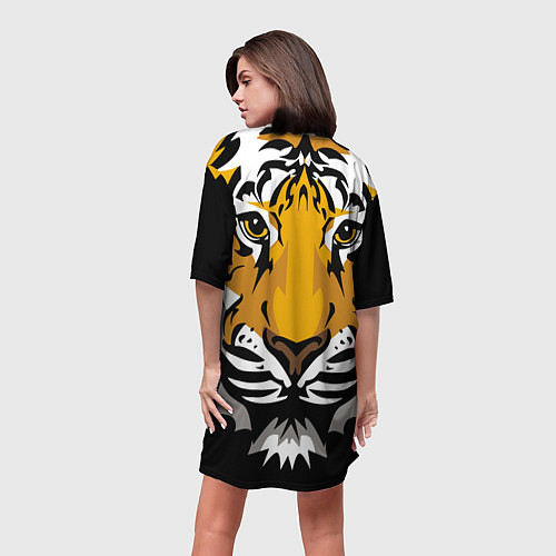 Женская длинная футболка Суровый взгляд тигра / 3D-принт – фото 4