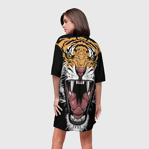Женская длинная футболка Оскал амурского тигра / 3D-принт – фото 4