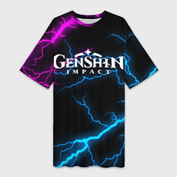 Женская длинная футболка GENSHIN IMPACT NEON FLASH НЕОНОВЫЕ РАЗРЯДЫ МОЛНИЙ