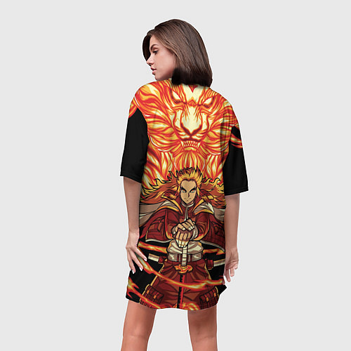 Женская длинная футболка Пламенный столб Ренгоку Кенджуро / 3D-принт – фото 4