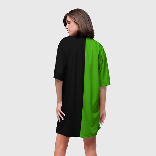 Женская длинная футболка SKODA черно-зеленый / 3D-принт – фото 4