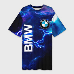 Футболка женская длинная BMW Синяя молния, цвет: 3D-принт