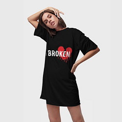 Футболка женская длинная Im broken с разбитым сердцем, цвет: 3D-принт — фото 2