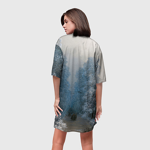 Женская длинная футболка Зимний пейзаж картина маслом / 3D-принт – фото 4