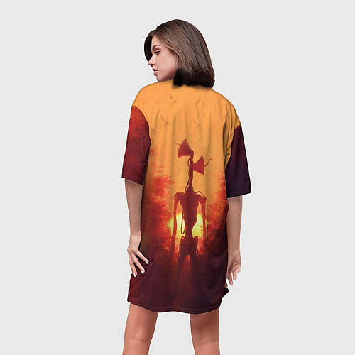 Женская длинная футболка СИРЕНОГОЛОВЫЙ НА ЗАКАТЕ / 3D-принт – фото 4