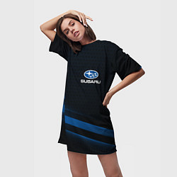 Футболка женская длинная Subaru, sport style, цвет: 3D-принт — фото 2
