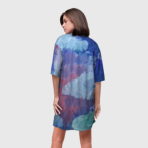 Женская длинная футболка Гуашевые облака / 3D-принт – фото 4