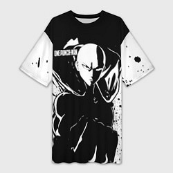 Женская длинная футболка Черно-белый Сайтама One Punch-Man