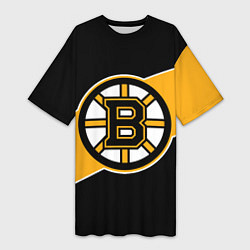 Футболка женская длинная Бостон Брюинз, Boston Bruins, цвет: 3D-принт