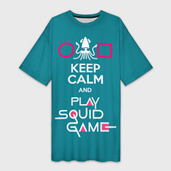 Футболка женская длинная Keep calm and play squid game, цвет: 3D-принт