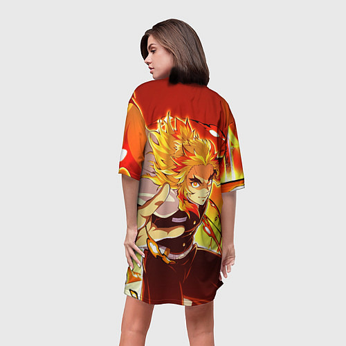Женская длинная футболка Ренгоку Кёджуро, Клинок рассекающий демонов / 3D-принт – фото 4