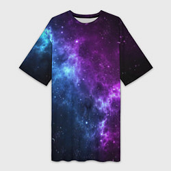 Футболка женская длинная NEON GALAXY НЕОНОВЫЙ КОСМОС, цвет: 3D-принт