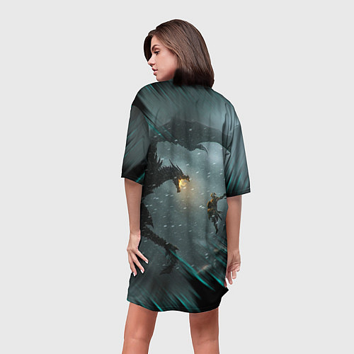 Женская длинная футболка TES FUS RO DAH DRAGON / 3D-принт – фото 4