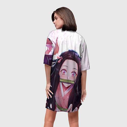 Женская длинная футболка Незуко Камадо Nezuko / 3D-принт – фото 4