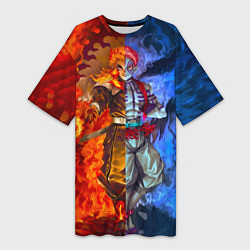 Футболка женская длинная Аказа и Ренгоку противостояние клинок рассекающий, цвет: 3D-принт