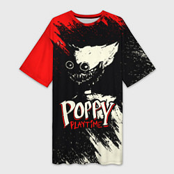 Футболка женская длинная Poppy Playtime: Red & Black, цвет: 3D-принт
