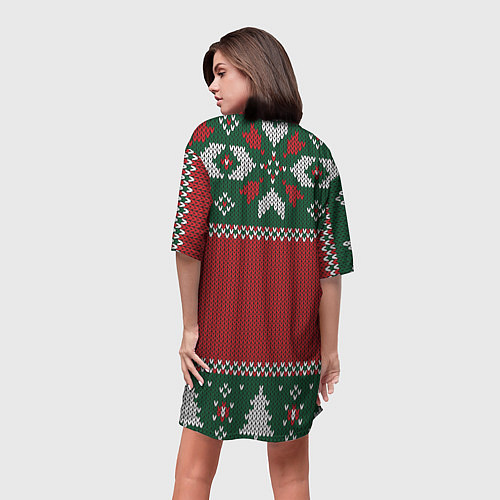 Женская длинная футболка Knitted Christmas Pattern / 3D-принт – фото 4