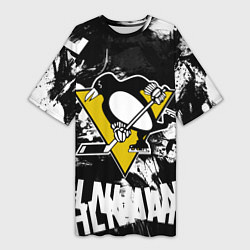 Футболка женская длинная Питтсбург Пингвинз Pittsburgh Penguins, цвет: 3D-принт