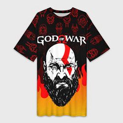 Женская длинная футболка GOD OF WAR ГОД ОФ ВАР FIRE ART УЗОР