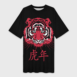 Футболка женская длинная Год тигра: китайский гороскоп, цвет: 3D-принт