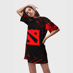 Футболка женская длинная DOTA 2 БРЫЗГИ КРАСОК ДОТА 2 ЛОГО, цвет: 3D-принт — фото 2