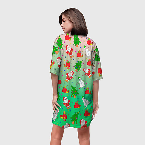 Женская длинная футболка Новогодний узор елка санта / 3D-принт – фото 4