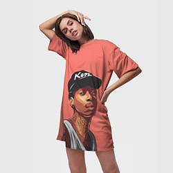 Футболка женская длинная Wiz Khalifa Art, цвет: 3D-принт — фото 2