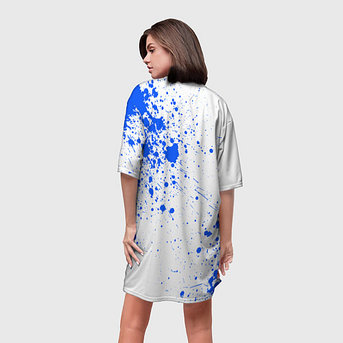 Женская длинная футболка POPPY PLAYTIME BLUE ИГРА ПОППИ ПЛЕЙТАЙМ ХАГГИ ВАГГ / 3D-принт – фото 4