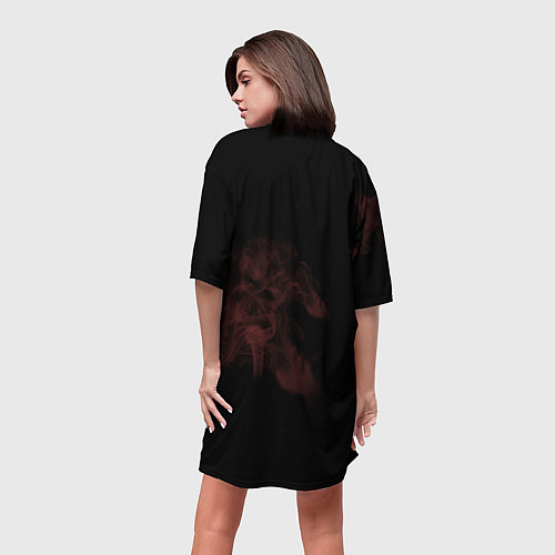 Женская длинная футболка Череп Красно-черный / 3D-принт – фото 4