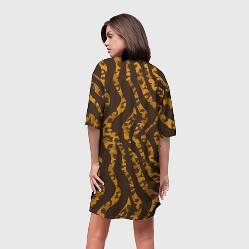 Женская длинная футболка Шкура тигра леопарда гибрид / 3D-принт – фото 4