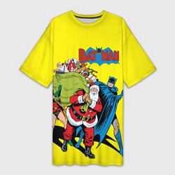Футболка женская длинная Batman, Robin & Santa!, цвет: 3D-принт