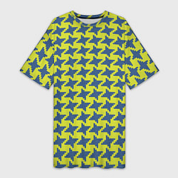 Футболка женская длинная Сине-желтые гусиные лапки, цвет: 3D-принт