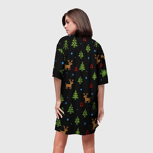 Женская длинная футболка Новогодние олени и елки / 3D-принт – фото 4