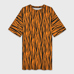Футболка женская длинная Тигровые Полосы, цвет: 3D-принт