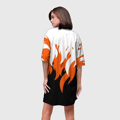 Женская длинная футболка Оранжевый Огонь / 3D-принт – фото 4
