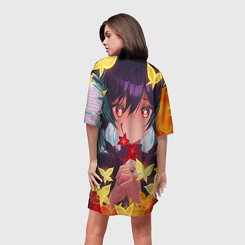 Женская длинная футболка Ху ТАО с цветами genshin импакт / 3D-принт – фото 4
