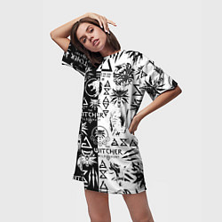 Футболка женская длинная THE WITCHER LOGOOMBING ВЕДЬМАК ПАТТЕРН, цвет: 3D-принт — фото 2