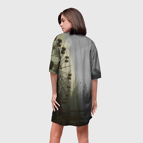 Женская длинная футболка СТАЛКЕР 2 КОЛЕСО ОБОЗРЕНИЯ / 3D-принт – фото 4