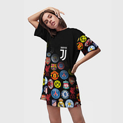 Футболка женская длинная JUVENTUS LOGOBOMBING SPORT, цвет: 3D-принт — фото 2