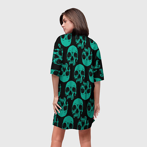 Женская длинная футболка Узор из зелёных черепков / 3D-принт – фото 4