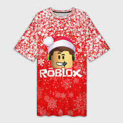 Футболка женская длинная ROBLOX НОВОГОДНИЙ SMILE 2022, цвет: 3D-принт