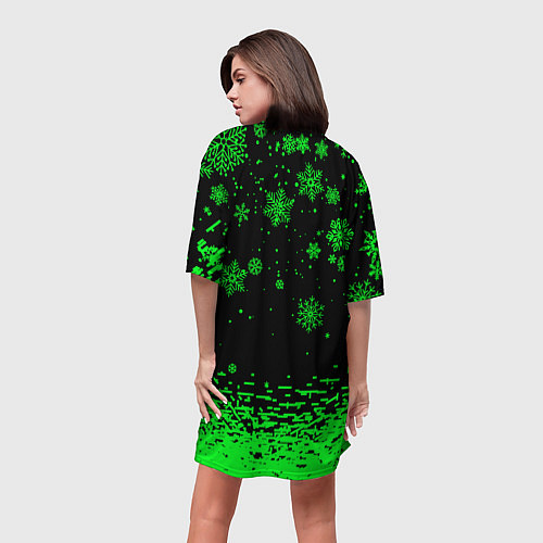 Женская длинная футболка НОВОГОДНИЙ КРИПЕР МАЙНКРАФТ ЗЕЛЁНЫЙ / 3D-принт – фото 4