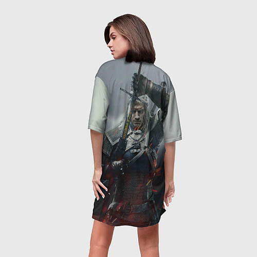 Женская длинная футболка ВЕДЬМАК СЕРИАЛ ДИКАЯ ОХОТА / 3D-принт – фото 4