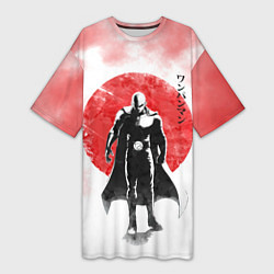 Женская длинная футболка Сайтама красный дым One Punch-Man